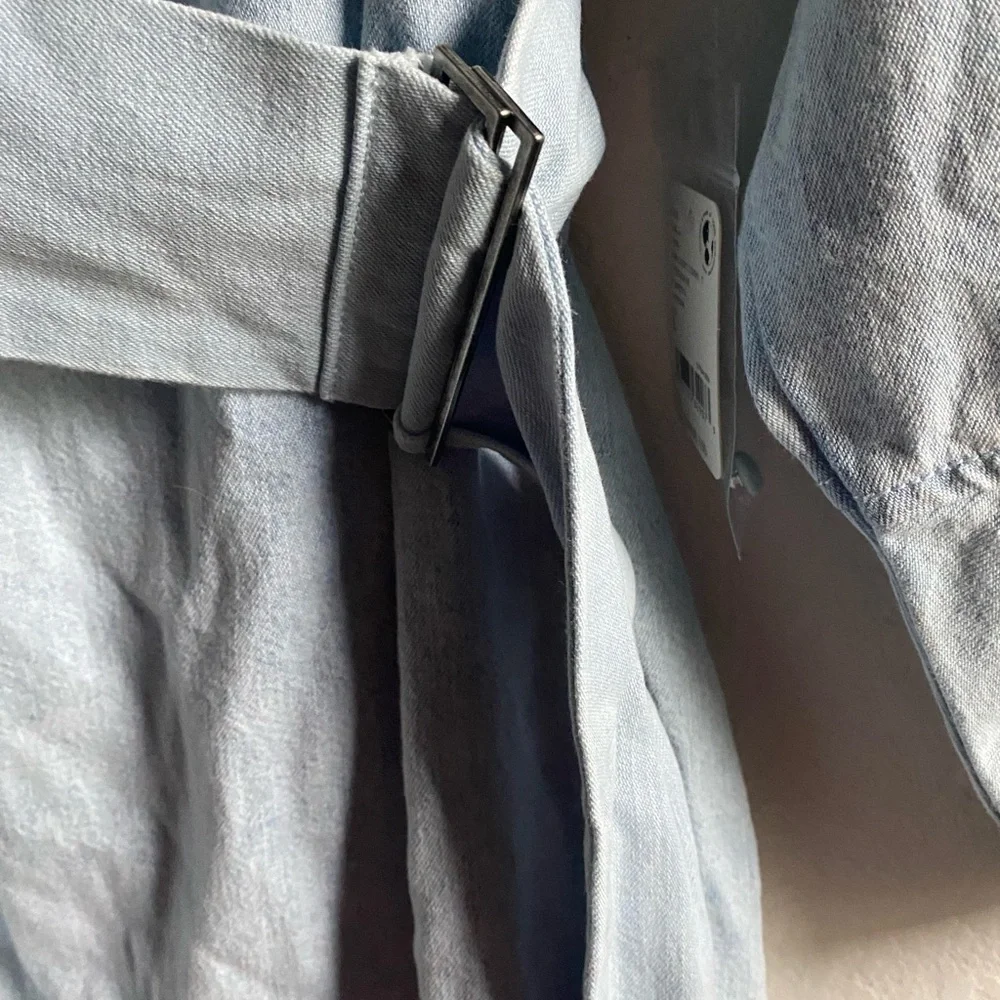 Free People Ora Denim Mini Stylish Two Toned Light Blue Belted Mini Dress Sz L